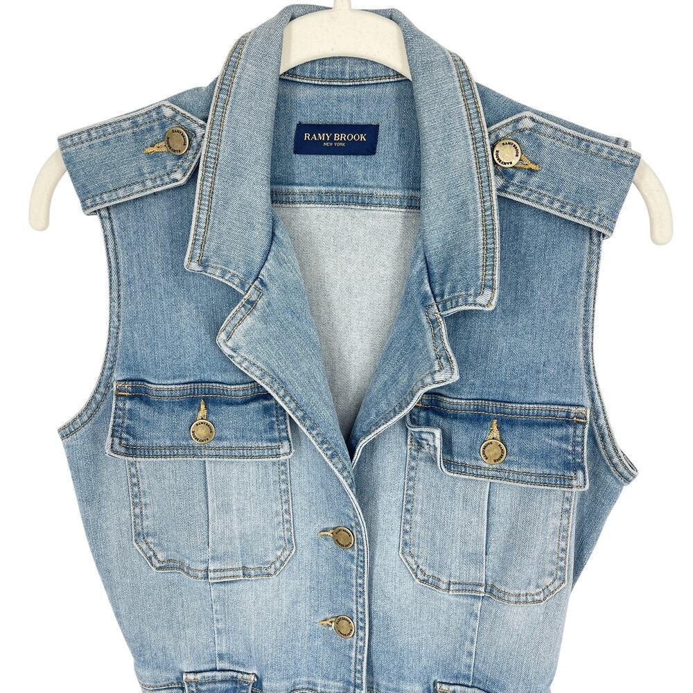 Ramy Brook Hedi Denim Mini Dress Button-Front Light Wash Y2K 90s Brittney - Picture 7 of 14